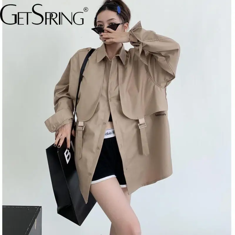 

GetSpring Women Shirt 2022 Autumn Vintage Full Sleeve Female Blouse Fashion All Match Irregular Loose Casual Long Ladies Tops