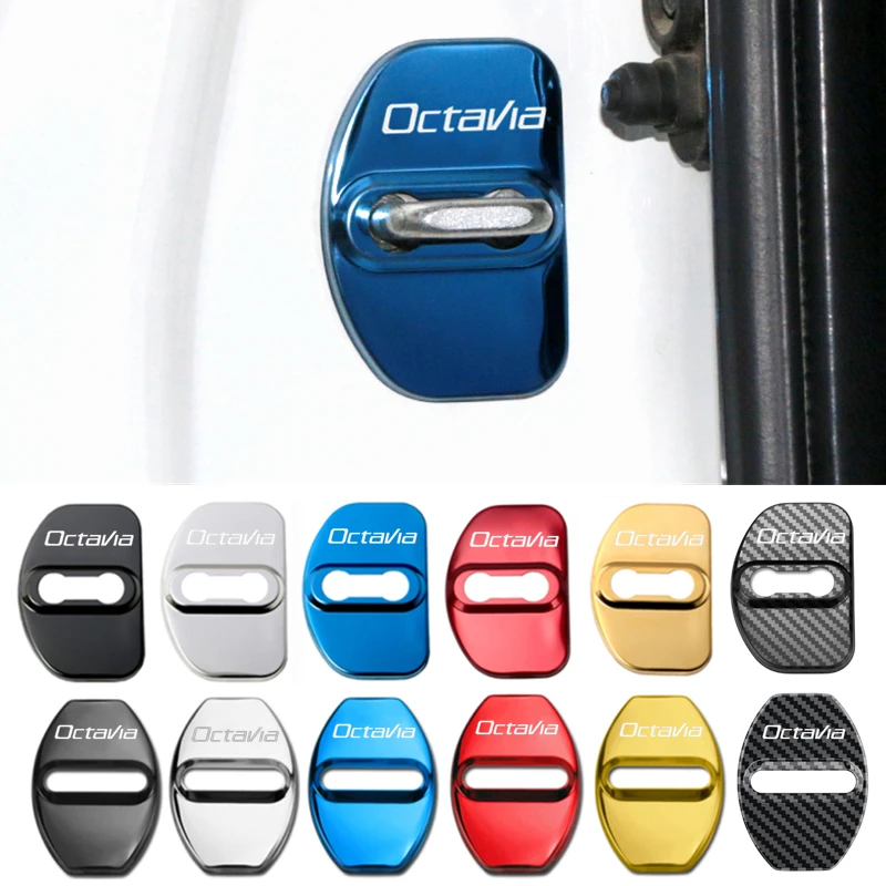 

Защитный чехол из нержавеющей стали для автомобильного дверного замка, наклейки против ржавчины, аксессуары для Skoda Octavia, логотип автомобил...