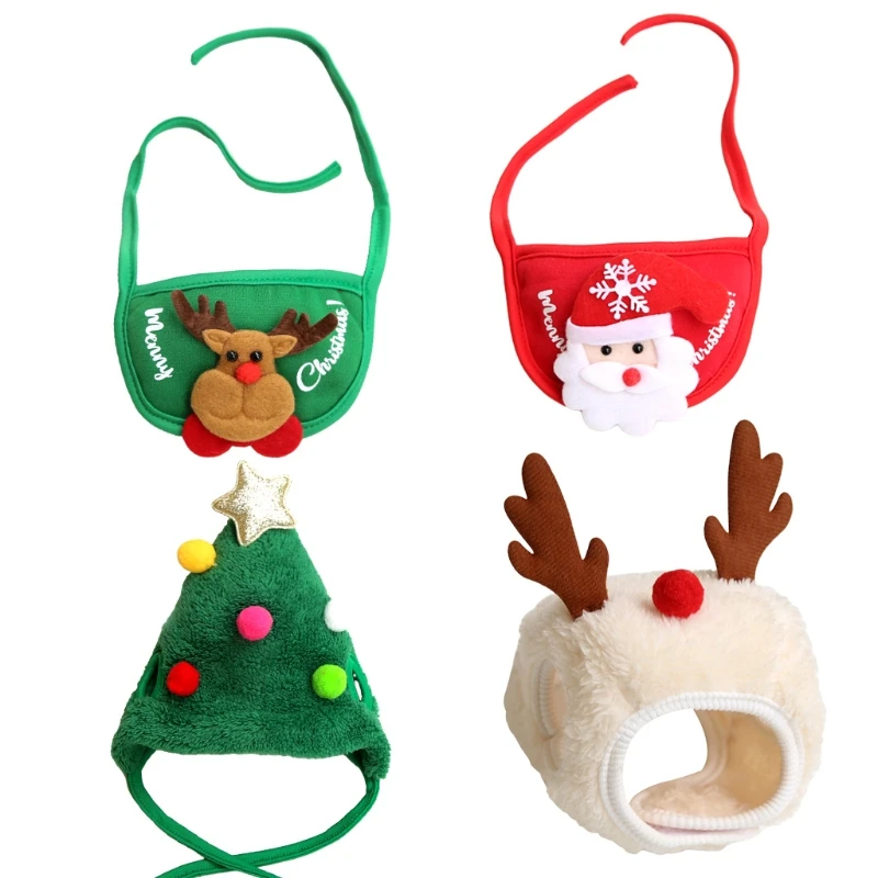 

Dog Hat Bib Christmas Cute Pet Decoration Wig with Adjustable Tie Back Lovely Puppy Costume for Holiday Festival Decor