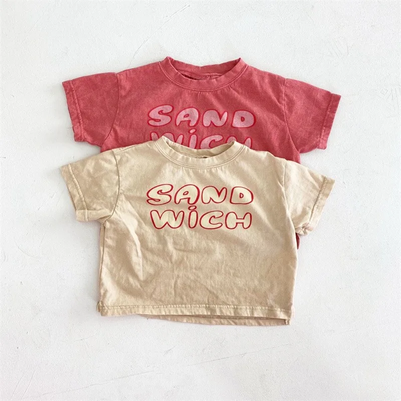 

Children Summer Casual T-shirt Baby Girl Simple Letter Print Loose Tees Solid Cotton Comfortable Toddler Boy New Tshirt