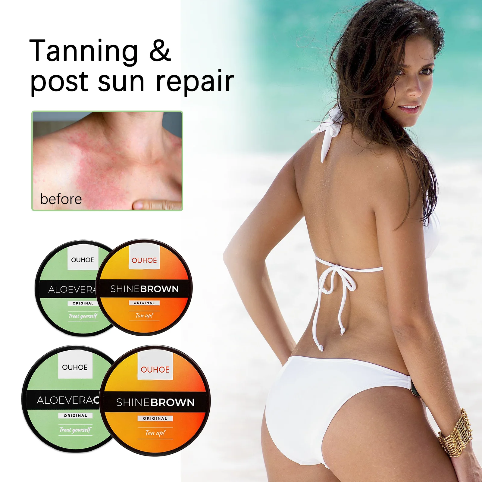 

OUHOE Tanning Cream Aloe Vera Gel Summer Beach Bronzer Tanning Cream Skin Sunburn Repair Gel