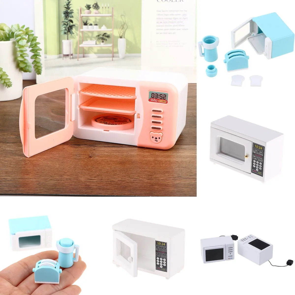 

New 1:12 Dollhouse Mini Microwave Bread Maker Kettle Kit Kitchen Cookware Model Accessory Kids Cookware Toy