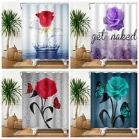 water rose shower curtain waterproof polyester bathroom curtain anti slip bath mat set toilet rugs carpet home decor with holes
