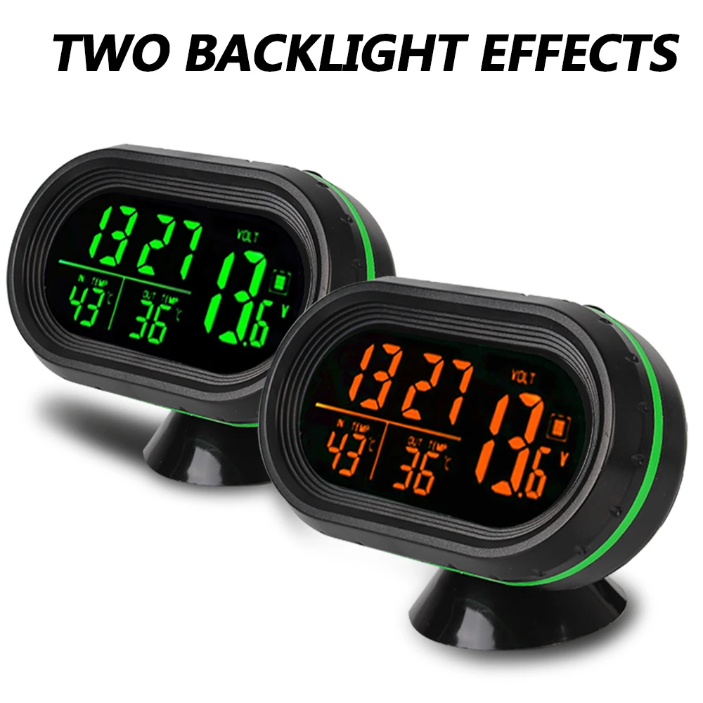

3 IN 1 Car Thermometer Clock Voltmeter Car LCD Digital Display Clock Freeze Alert Self-Adhesive Luminous Clock for Vehicle