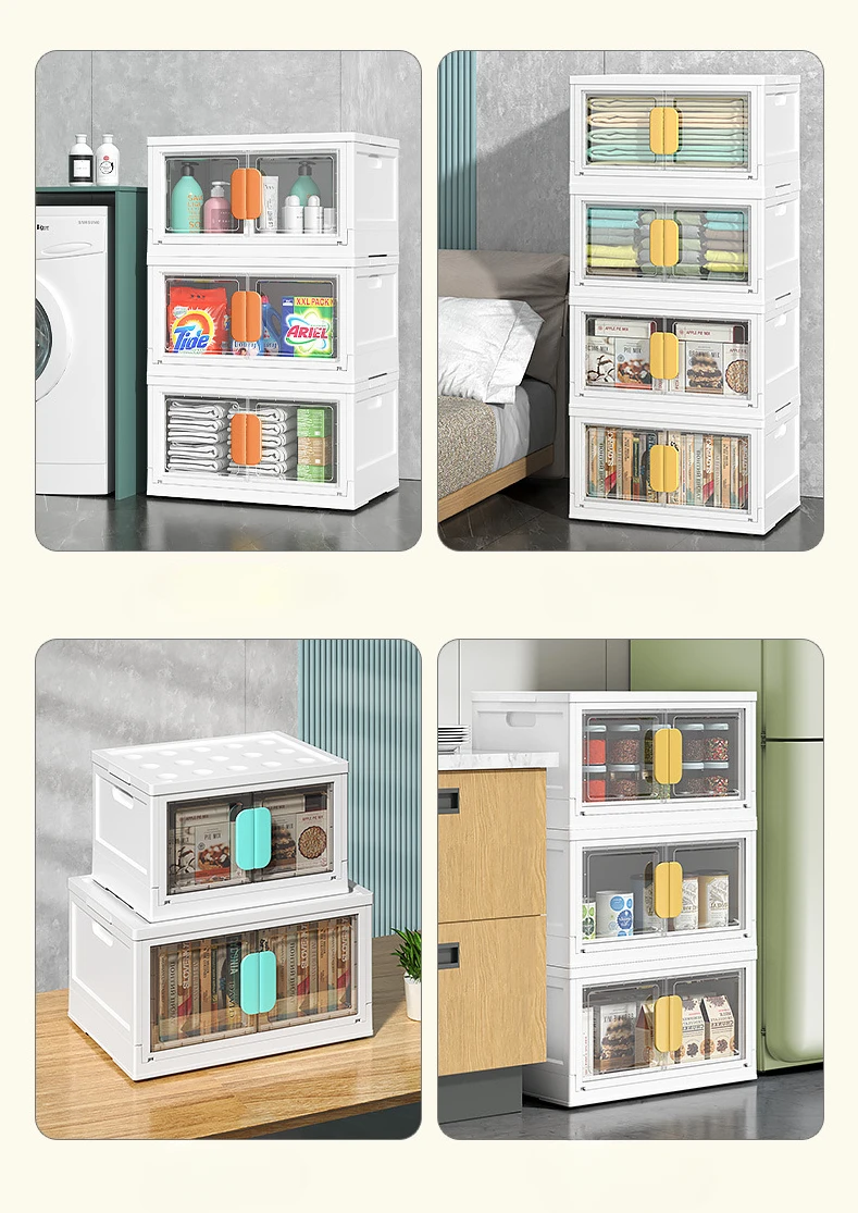 

Transparent Folding Storage Box for Baby Clothes and Books Home Organization Easy Assemble Store Toys and Snacks