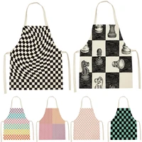 1 piece of square check pattern chess printing sleeveless apron childrens home mens and womens anti fouling apron kitchen bib