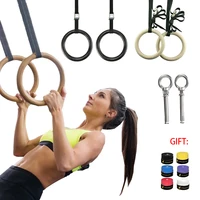 gymnastics rings for kid adult wooden gym ring adjustable straps buckles portable sports strength training home workout pull up