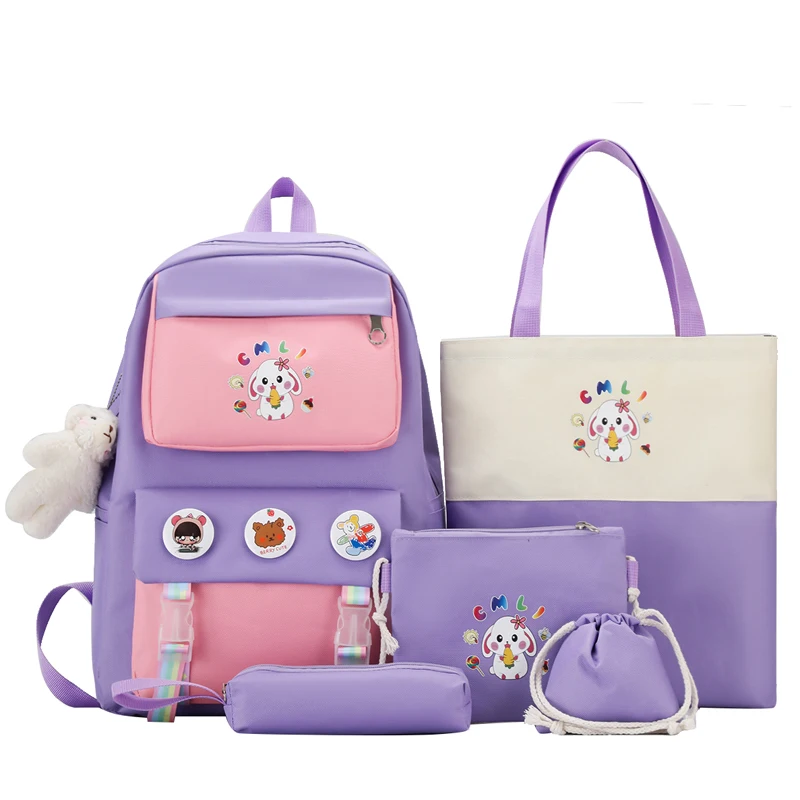 "5 шт. в комплекте, рюкзаки для девочек-подростков, милый детский рюкзак с принтом щенка, школьный рюкзак, модные детские школьные ранцы для ма..."