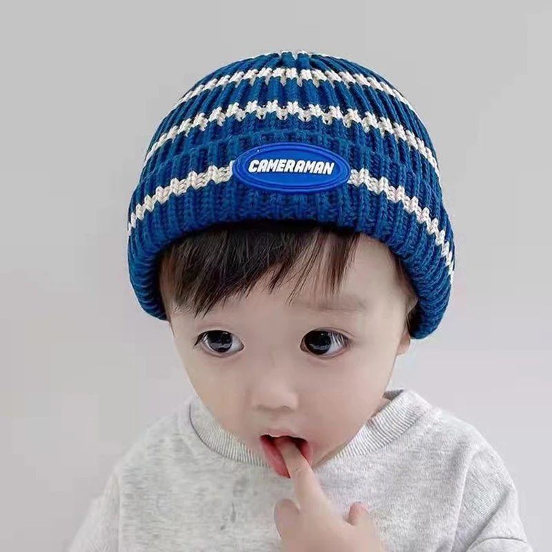 

Free Shipping kids Striped Bonnets Hats Knitted Patchwork Casual Fashion Beanie Caps for Baby Girl Boy Newborn Photography Props
