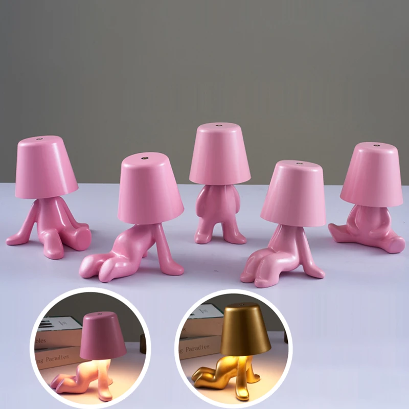 

Little Golden Man Night Light Led Touch Table Lamp Coffee Bar Bedside Room Decor Cartoon Thinker Ambient Light Children's Gift