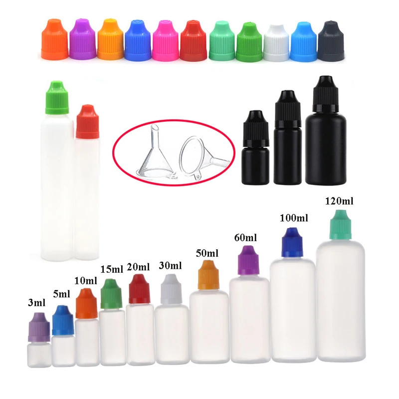 10Pcs Empty E Liquid Bottles 5ml 10ml 15ml 20ml 30ml 50ml 100ml Dropper Vials With Childproof Caps And Fine Tips For Vape Juice