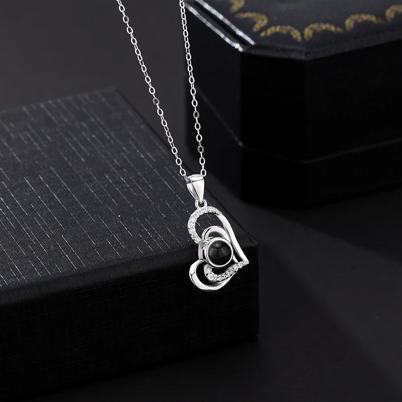 S925 Custom Photo Projection Love Heart Necklace For Girlfriend  Valentine Gift 2023 New Trendy Zircon Accessories With Free Box
