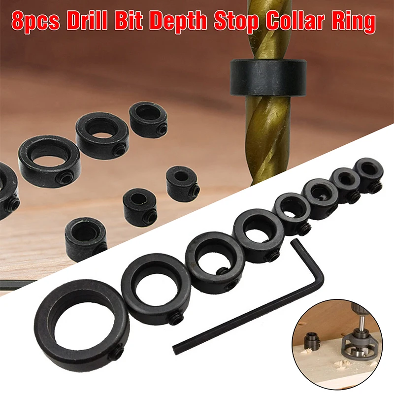 

8pcs Metric Drill Bit Shaft Depth Stop Collars Ring Locator 3-16mm Limited Ring Collar Positioner Woodworking Drill Bit