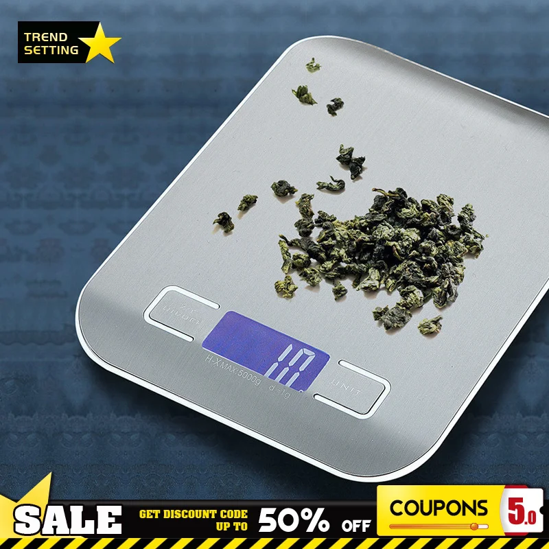 

5kg/1g Household Electronic Scale Baking Kitchen Scale Stainless Steel Flat Food Scale Small Kitchen Gram Weight Scale