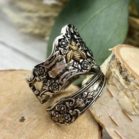 creative boho flower bee spoon open adjustable finger bug thumb ring for women female wedding party ring fine jewelry girl gift