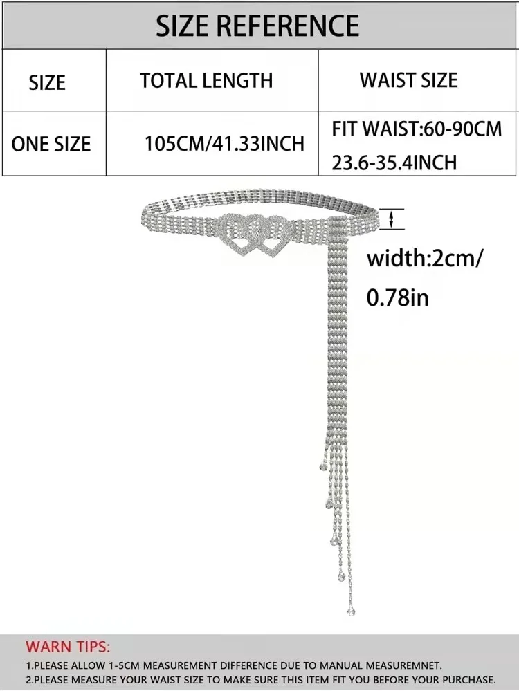 Модные Серебристые ремни стразы в форме сердца Украшение камни кисточки цепочка