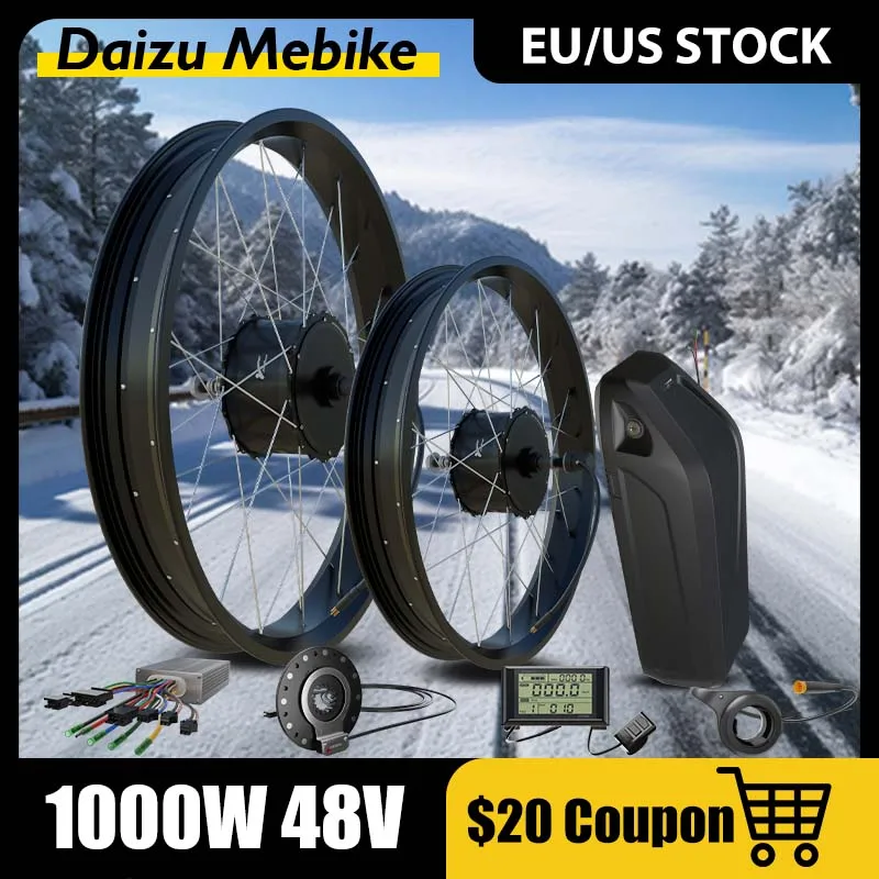 Fat Tire Ebike Conversion Kit with Battery 20/26x4.0 Rear Wheel Electric Bike Hailong 48V13AH E Bike Conversion Kit 45km/h