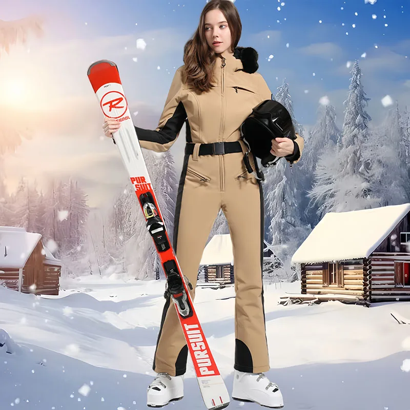 Женский сплошной лыжный костюм профессиональный утепленный водонепроницаемый