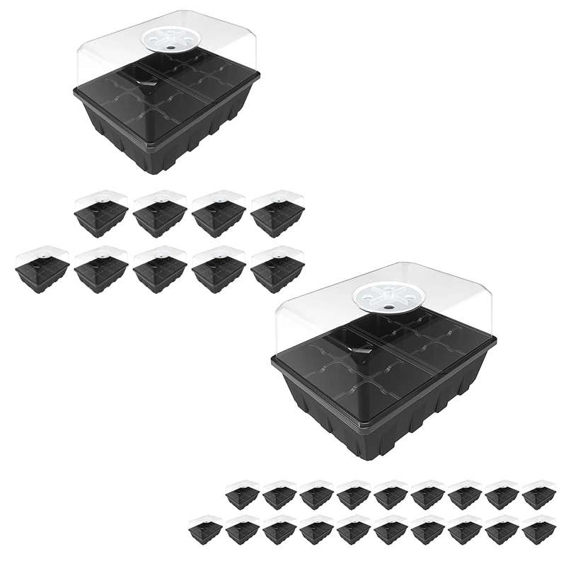 

HOT-Seed Starting Trays Garden Propagator Set,Seed Tray Kits,With Humidity Adjustable Lid Dome And Base