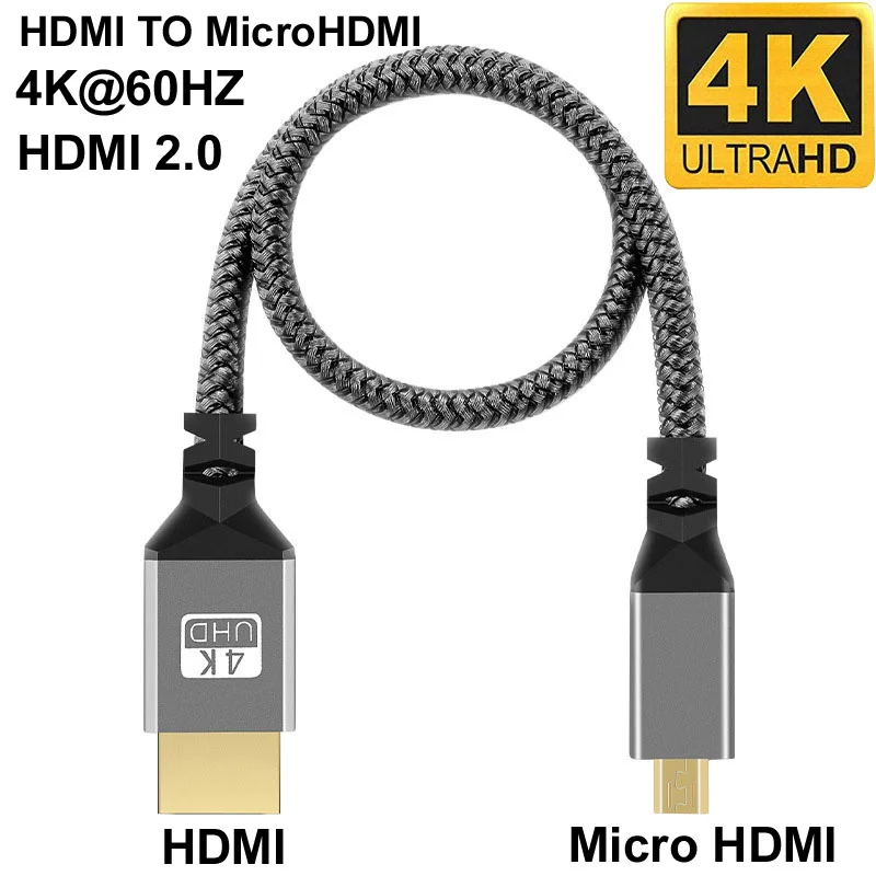 Нейлоновая оплетка, HD 4K @ 60HZ V2.0 TPU HD 1080P, совместимая с Micro MicroHDMI на HDMI, розетка для проекции камеры