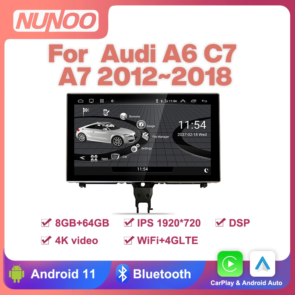 

Nunoo 9" Android 11 Car Multiemdia Player 8G+64G For Audi A6 C7 A7 2012-2018 Radio Auto Wireless CarPlay WiFi 4G LTE Bluetooth