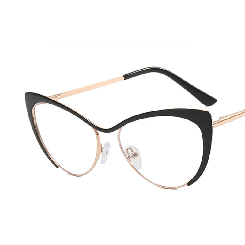 

Fashion Steel Leather Triangle Cat Eye Metal Eyeglass Frame Retro Women's Anti Blue Glasses Can Be Equipped with Myopia Glasses