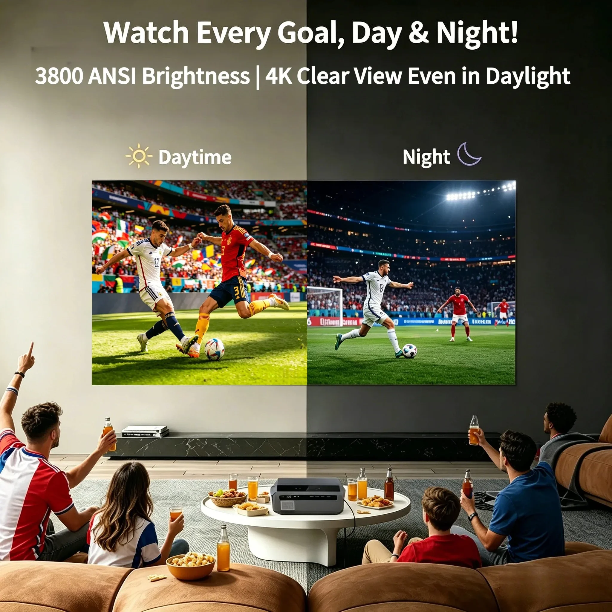 Фото Видеопроектор ApexTP4K 3800 ANSI с нативным Full HD, Wi-Fi 2.4+5G, автофокусом, Android TV, для фильмов и видео, NFC, для домашнего кинотеатра (дневное использование) №2