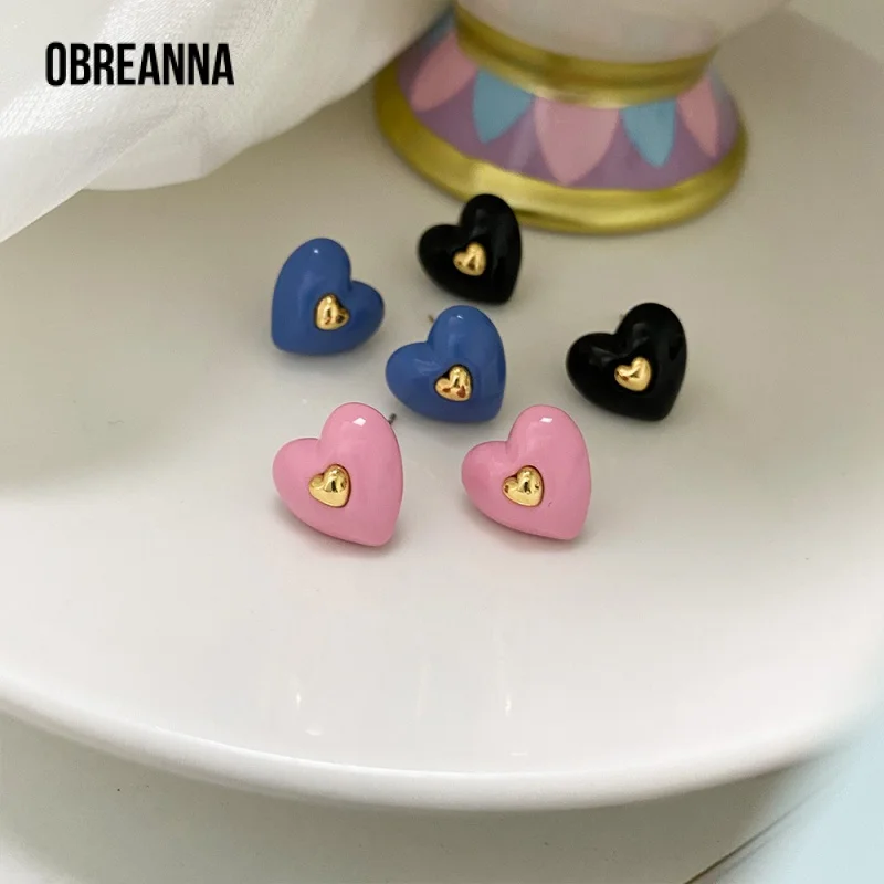 

Earrings For Women Small Heart Paint Stud Special-Interest Design Fresh Summer Sterling
