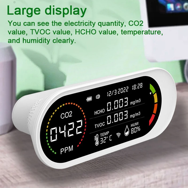 Детектор качества воздуха 5 в 1 TVOC HCHO CO2 измеритель тестирование температуры и
