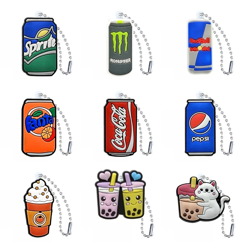 

20PCS PVC Keychain Accessories Beverage Series Cute Design Keyring Custom Key Chain Party Supplies Friends Holiday Birthdya Gift