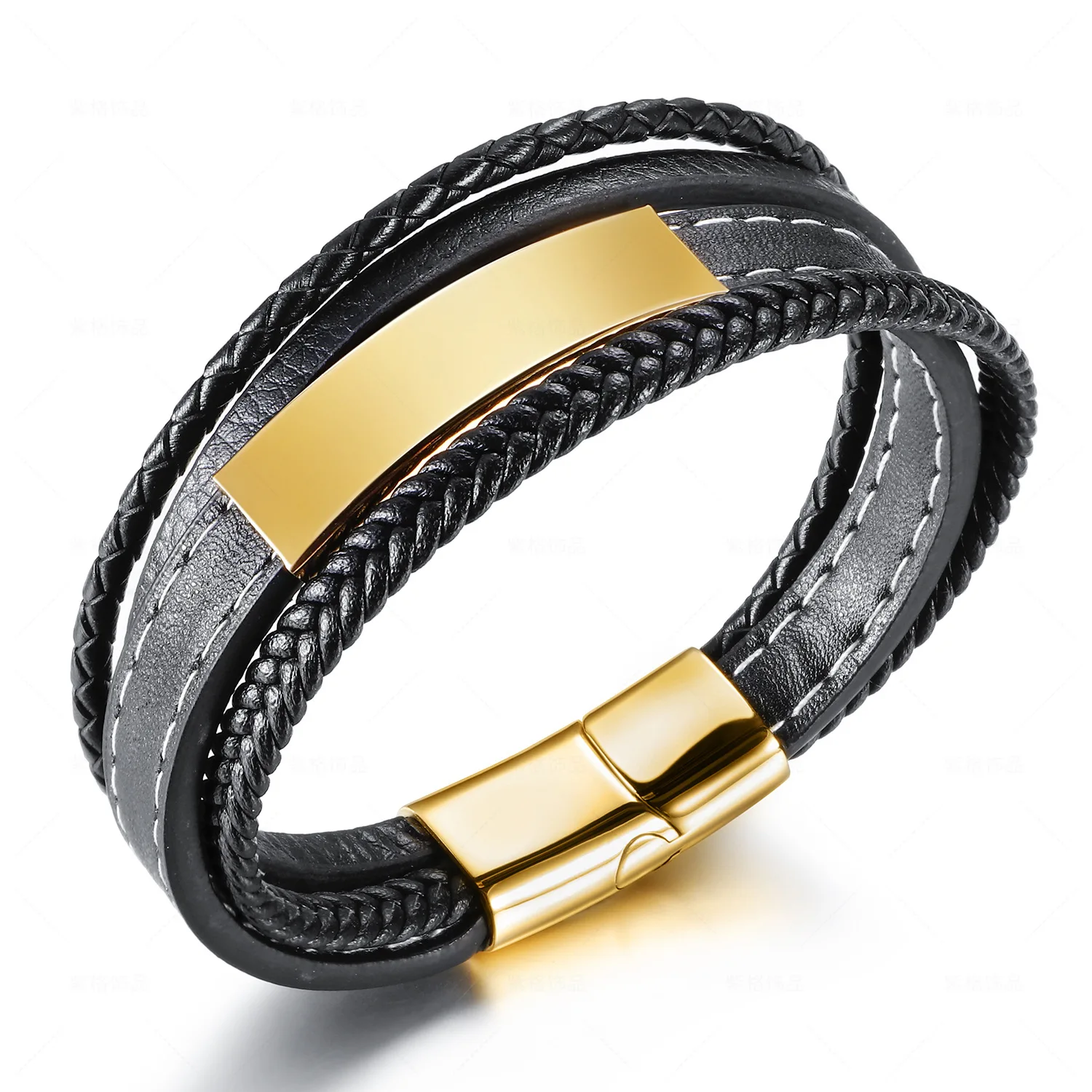 

Fashion Stainless Steel Charm Magnetic Black Men Bracelet Braided Punk Rock Bangles Jewelry Accessories Friend
