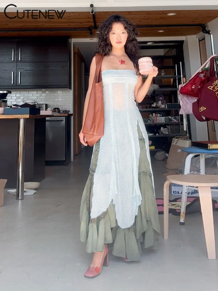 Женское Сетчатое платье-макси без бретелек