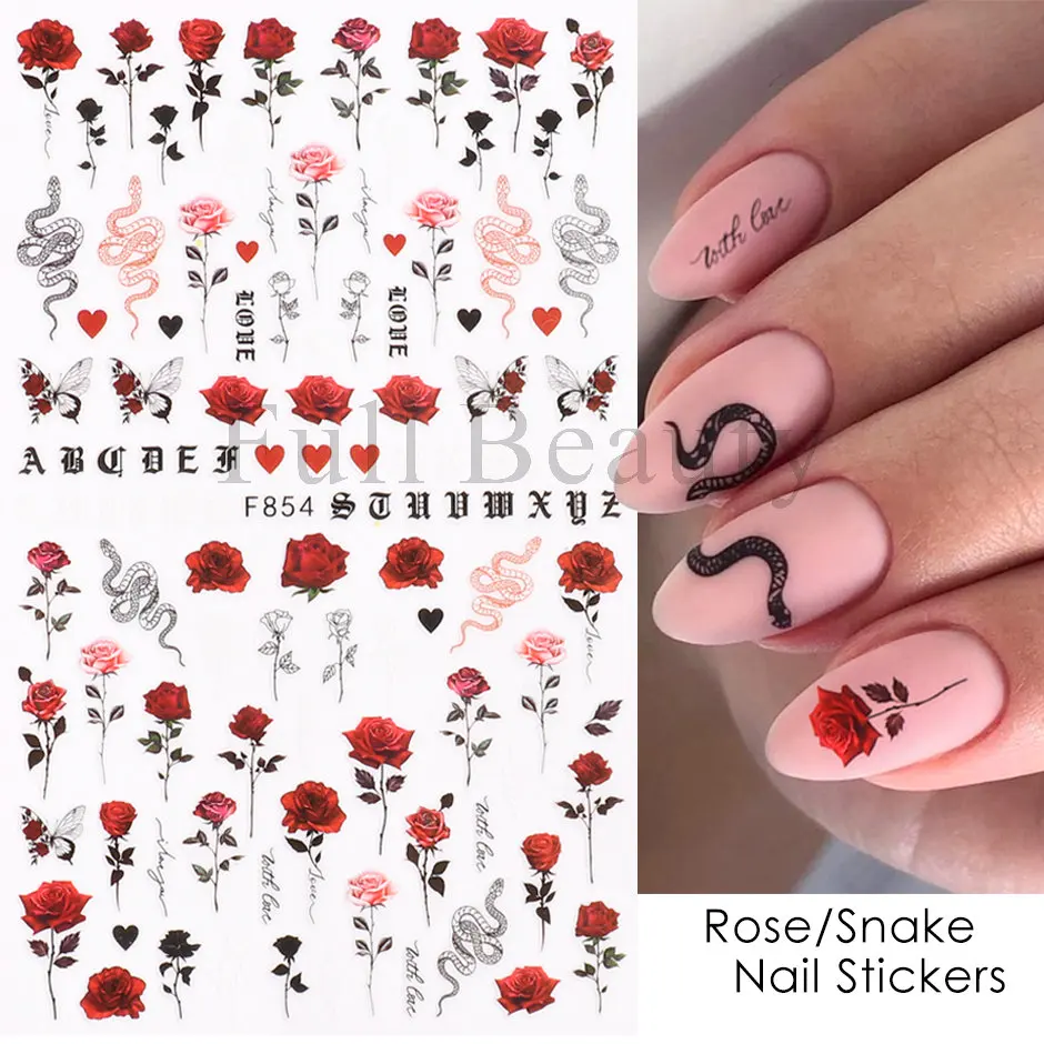 3D наклейки для ногтей с синими розами Цветочный дизайн розовый красный цветок