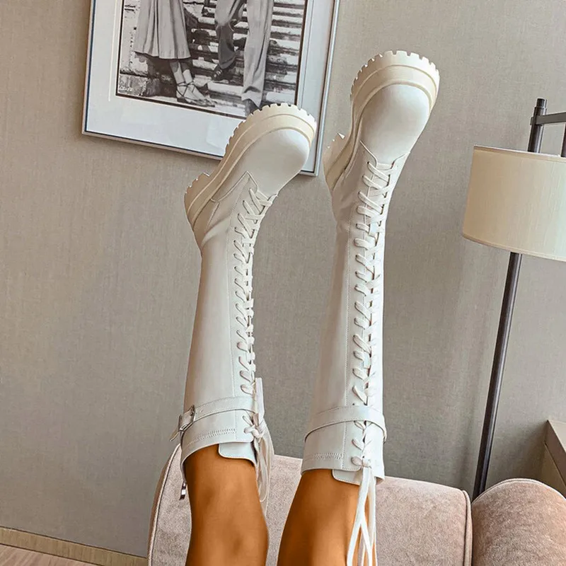 

Женские высокие сапоги до колена, новинка 2022, женские сапоги из искусственной кожи на толстой подошве и блочном каблуке, модные однотонные с...