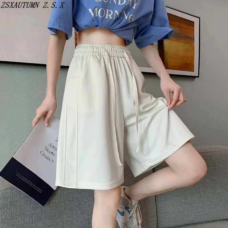 

Sports Shorts Women Summer New High Waist Baggy Straight Casual Pants Wide Leg Five Cent Trousers Female Slacks Fashion Pantalon