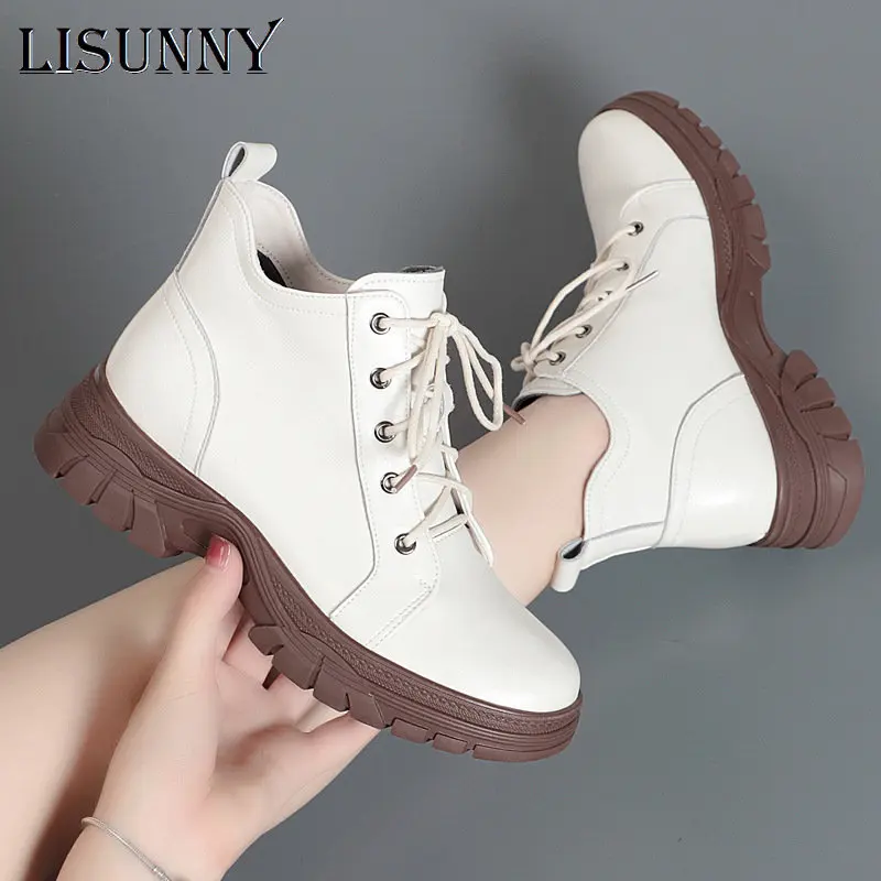 

2022 женские зимние ботинки Martin, новые теплые женские зимние ботинки из натуральной кожи на плоской подошве, женские короткие ботинки больших...