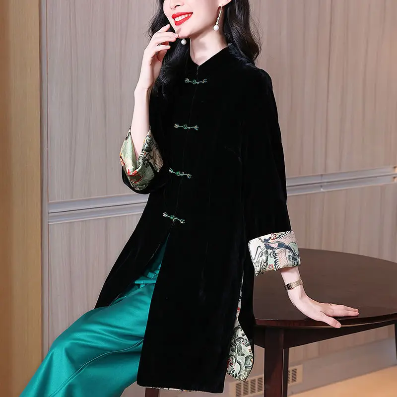 

2023 Chinese style traditional top stand up collar women vintage oriental coat autumn new traditional qipao vintage coat a427