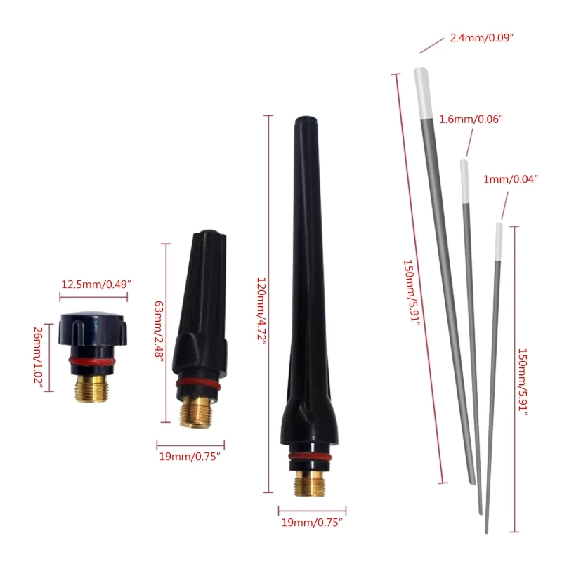 Сварочная горелка TIG с цанговым корпусом комплект насадок вольфрамовый электрод