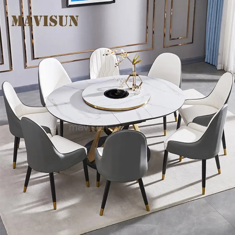 

Luxury Multifunctional Dining Table Retractable Kitchen Table Modern Dining Room Tables Chairs Turntable Restaurant Furniture