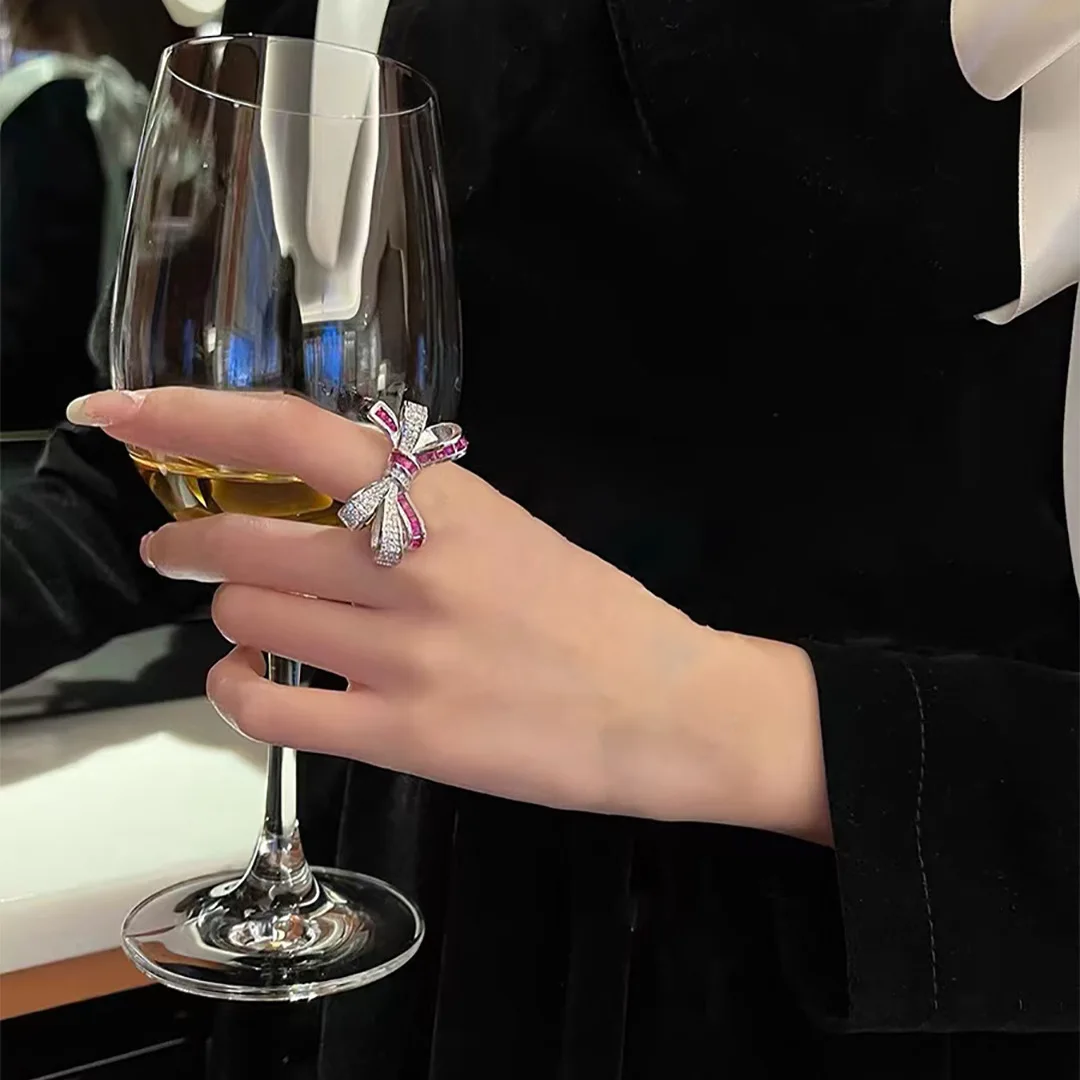

Роскошные кольца с бантом серебряного цвета с блестящим кубическим цирконием темпераментное кольцо дамское свадебное обещание ювелирные ...