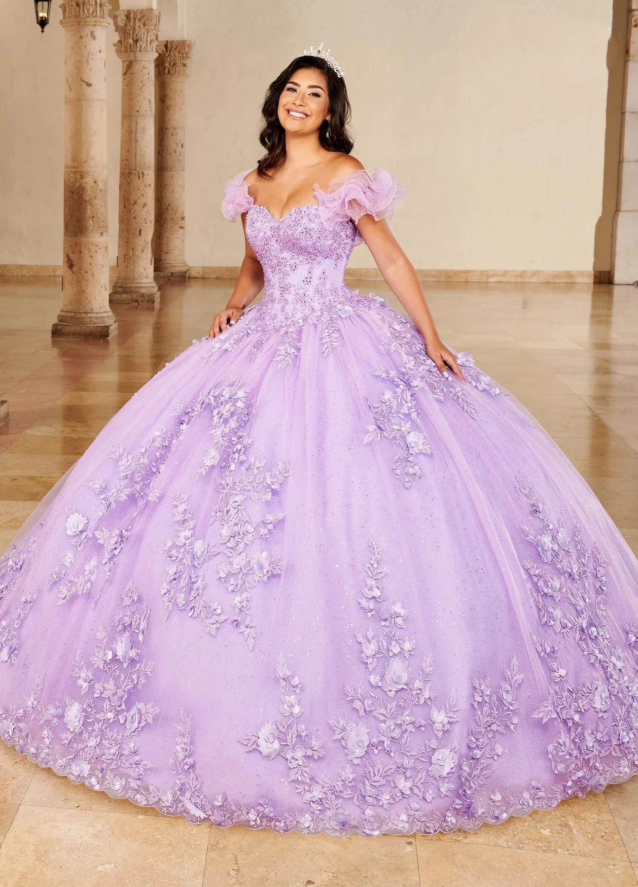 

Lilac Charro Quinceanera Dresses Ball Gown Sweetheart Tulle Appliques Beaded Puffy Mexican Sweet 16 Dresses 15 Anos