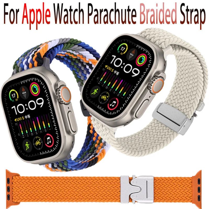 Фото Нейлоновый ремешок с парашютом для Apple Watch Ultra 2 49 мм 46 мм 42 мм 45 мм 41/44/40 мм Плетеный браслет iWatch 11 10 9 8 7 6 5 4 SE Correa №1