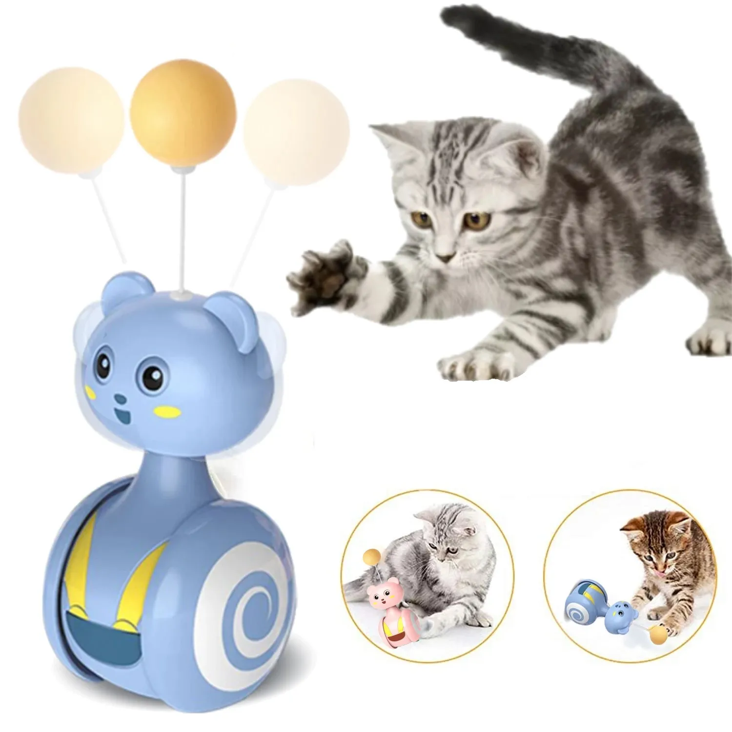 

Cat Feather Toys Pet Bumbler Funny Toy Interactive Cats Toys Cat Rolling Teaser Feather Wand Toys Rotating Ball