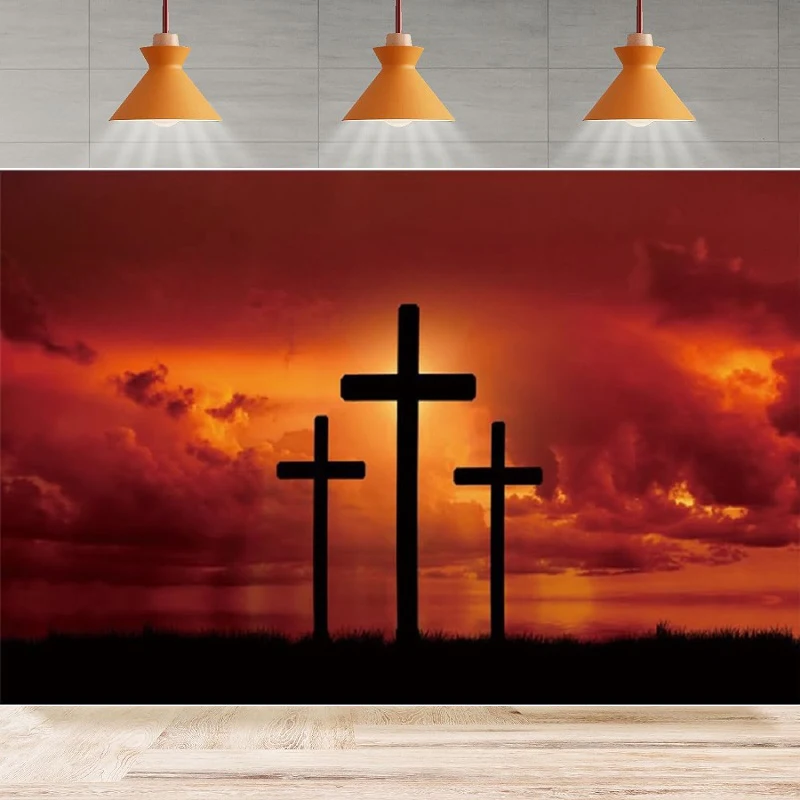 Фон для фотосъемки с изображением Иисуса Христа тройные кресты закат небо