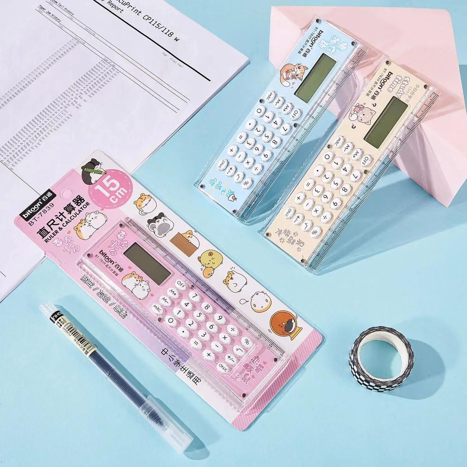 Cute Cartoon Ruler Calculator Multifunctional Folding Ruler with Calculator 15cm Children's Ruler Scientific Calculator 2023 New