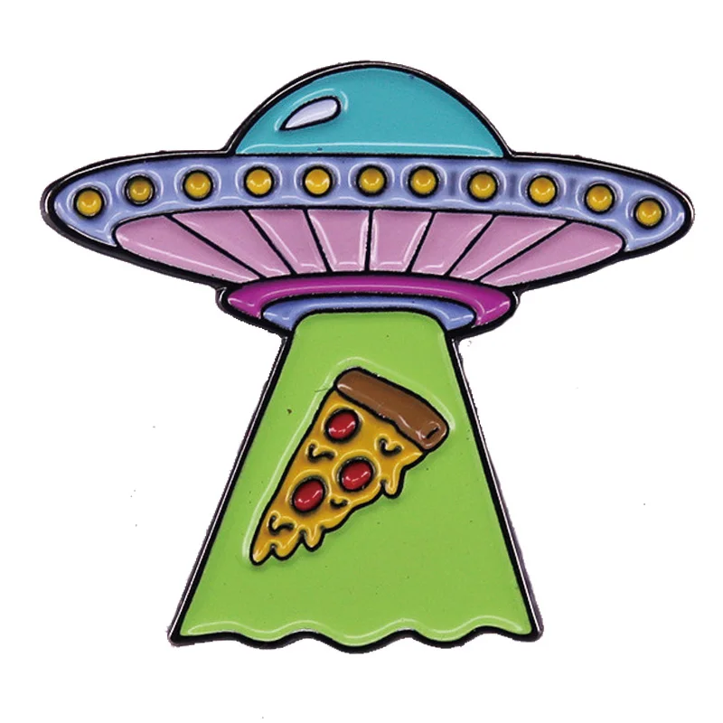 

Металлические эмалированные булавки и броши НЛО пицца для женщин и мужчин, булавка на лацкан, значок для рюкзака или сумки, детский значок, п...