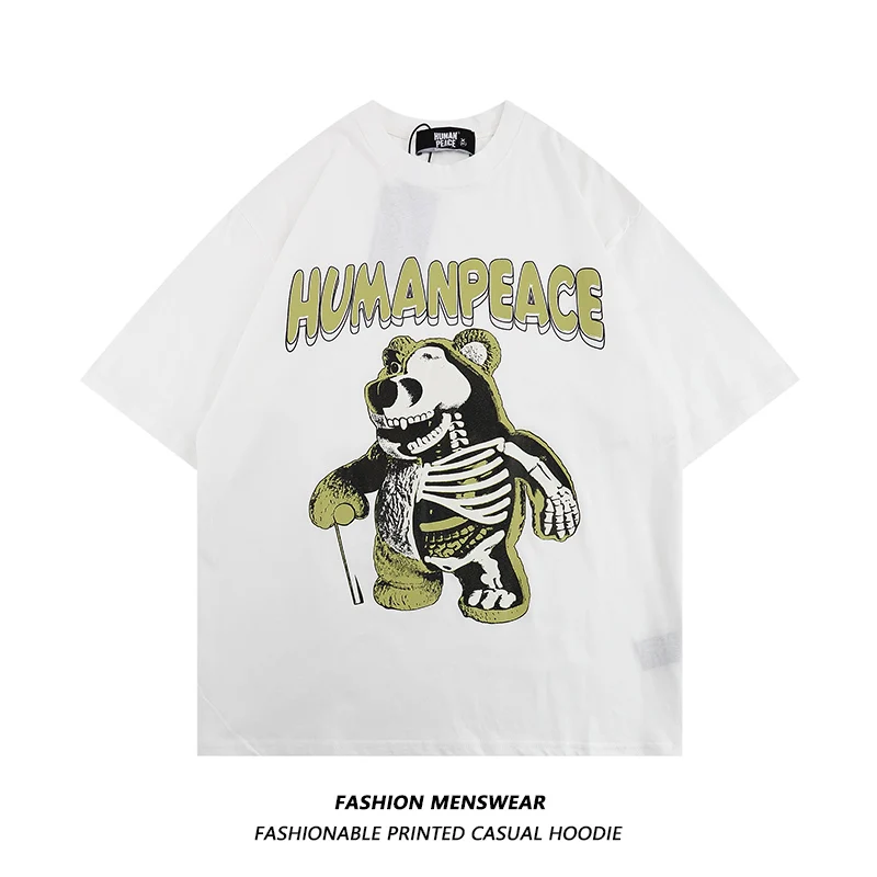 

Tide Brand 2022 Summer New European and American Cartoon Bear Men and Women Loose Oversize Couple Casual T-shirt