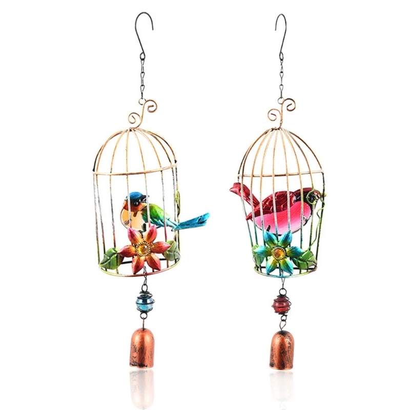 

594C 2pcs Birdcage Wind Chime Door Bell Ornament Hanging Decorations for Porch,Garden