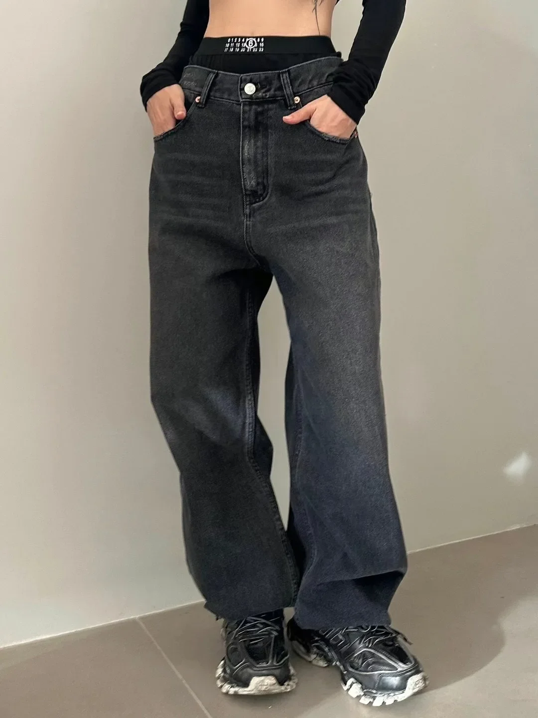 

Модные классические модные роскошные дизайнерские Сращенные широкие брюки с высокой талией потертые джинсы женские повседневные свободные брюки в стиле ретро M6