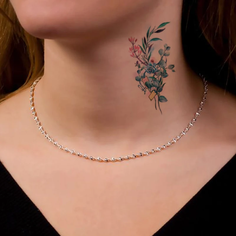 

Temporar Tattoo Sticker Colorful Beautiful Rose Flower Leaves Waterproof Art Water Transfer Fake Tatoo Flash Tatto for Men Women